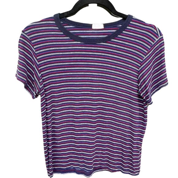 BRANDY MELVILLE 💙 JOHN GALT Blue, White, Red Stripe Tee T-Shirt Top - Picture 1 of 2
